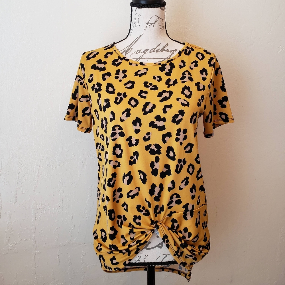 Gold Animal Cheetah Print Top, Size L